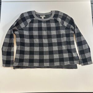 Bass Black Gray Buffalo Check Knit Sweater Size L